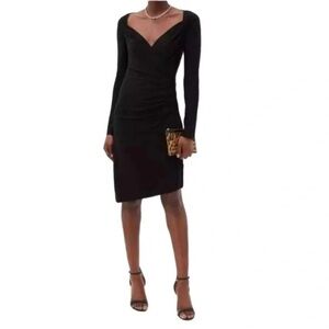 Norma‎ Kamali Black Stretch Sweetheart Long Sleeve Wrap Dress Size XS Cocktail